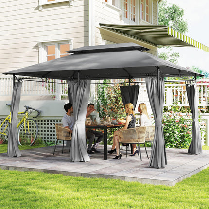 3 x 4m Metal Frame Two-Tier Roof Gazebo - Dark Grey