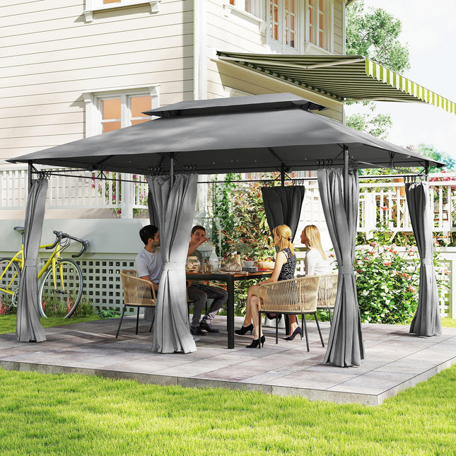 3 x 4m Metal Frame Two-Tier Roof Gazebo - Dark Grey