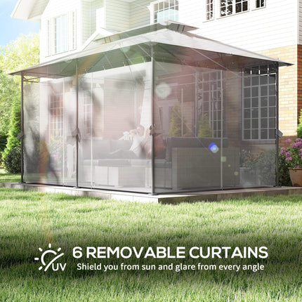 3 x 4m Metal Frame Two-Tier Roof Gazebo - Dark Grey
