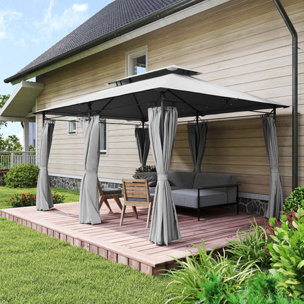 3 x 4m Metal Frame Two-Tier Roof Gazebo - Dark Grey