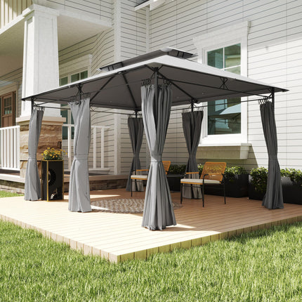 3 x 4m Metal Frame Two-Tier Roof Gazebo - Dark Grey