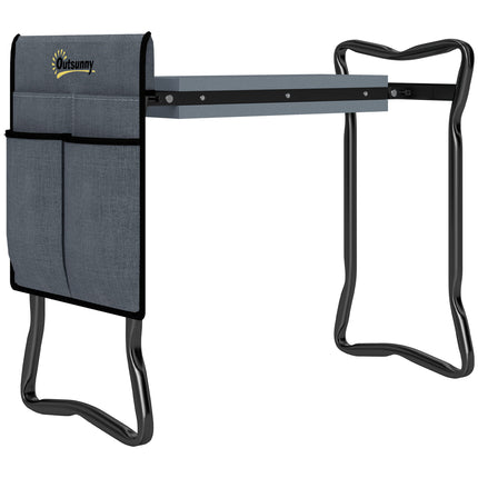 Steel Frame Foldable Padded Garden Kneeler with Tool Bag - Grey