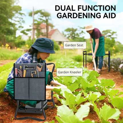 Steel Frame Foldable Padded Garden Kneeler with Tool Bag - Grey