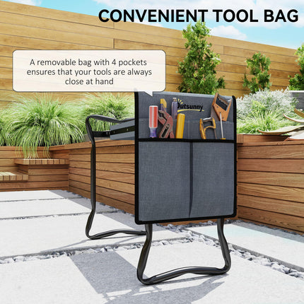 Steel Frame Foldable Padded Garden Kneeler with Tool Bag - Grey