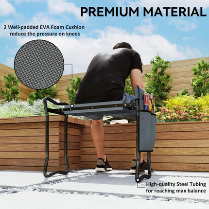 Steel Frame Foldable Padded Garden Kneeler with Tool Bag - Grey