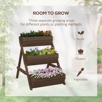 3 Tier Wooden Raised Garden Bed Planter Kit - Tan