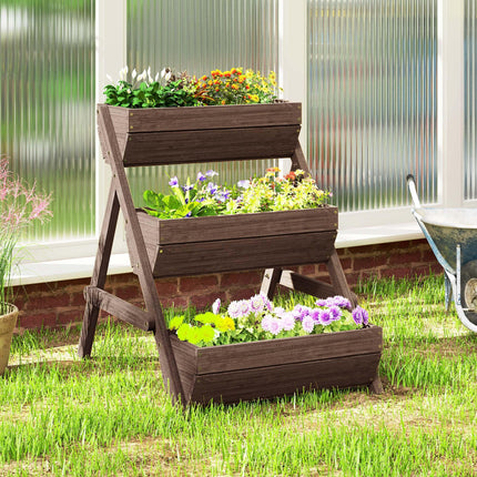 3 Tier Wooden Raised Garden Bed Planter Kit - Tan