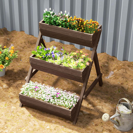 3 Tier Wooden Raised Garden Bed Planter Kit - Tan