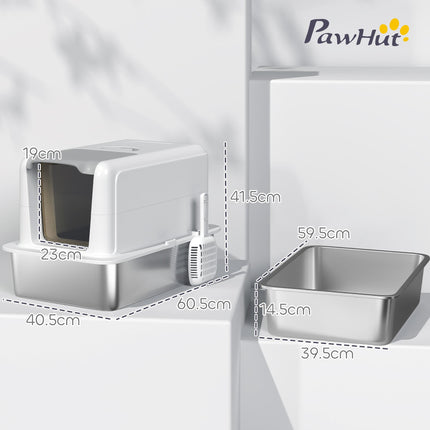 Stainless Steel Cat Litter Box for Larger Cats with Removable Lid, Scoop & Filter Bags - White