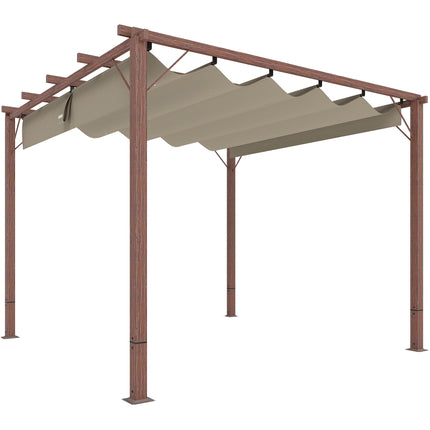 3 x 3 Metre Retractable Roof Pergola with Aluminium Wood Effect Finish - Natural Wood