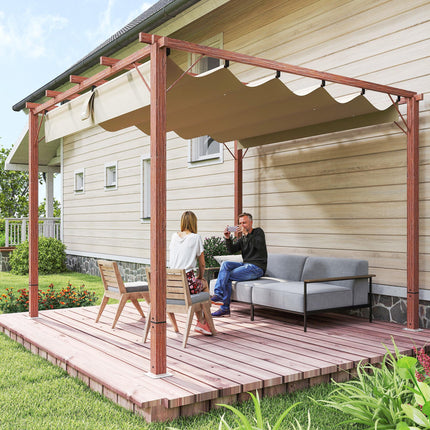 3 x 3 Metre Retractable Roof Pergola with Aluminium Wood Effect Finish - Natural Wood