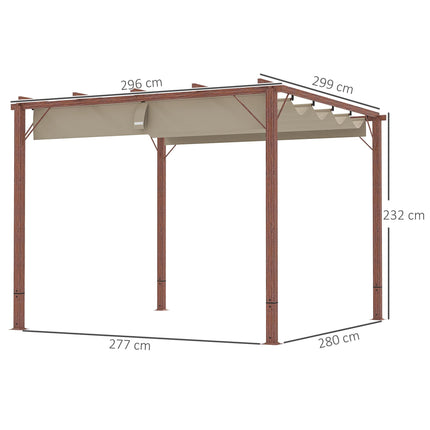 3 x 3 Metre Retractable Roof Pergola with Aluminium Wood Effect Finish - Natural Wood