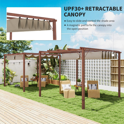 3 x 3 Metre Retractable Roof Pergola with Aluminium Wood Effect Finish - Natural Wood