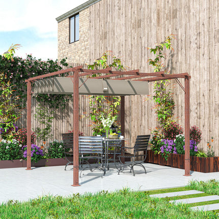 3 x 3 Metre Retractable Roof Pergola with Aluminium Wood Effect Finish - Natural Wood