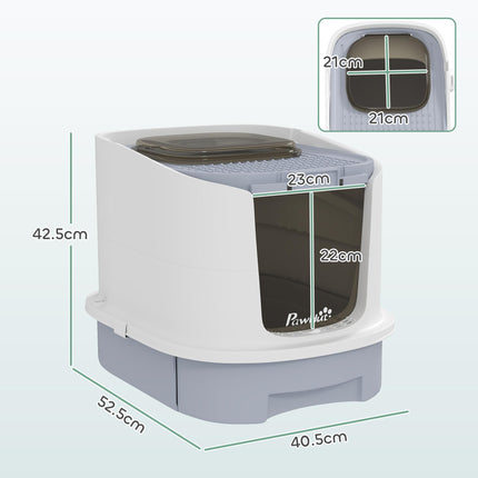 Top Entry Cat Litter Box with Lid, Scoop & Deodorisation Bags - Grey White Black