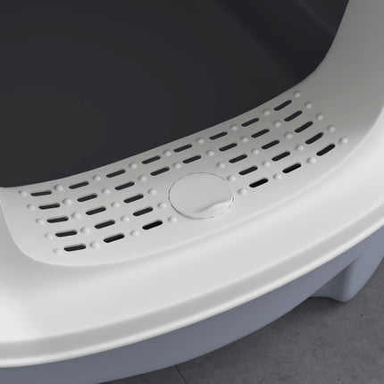 Top Entry Cat Litter Box with Lid, Scoop & Deodorisation Bags - Grey White Black