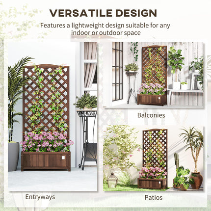 53 Litre Wooden Garden Planter Box with Trellis - Dark Brown