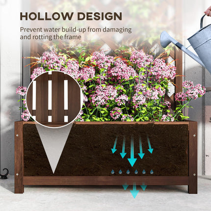 53 Litre Wooden Garden Planter Box with Trellis - Dark Brown