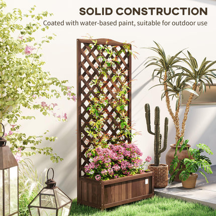 53 Litre Wooden Garden Planter Box with Trellis - Dark Brown
