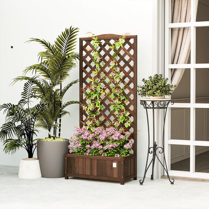 53 Litre Wooden Garden Planter Box with Trellis - Dark Brown