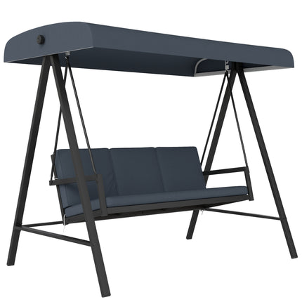 3 Seater Garden Swing Chair with Adjustable Canopy - Dark Grey