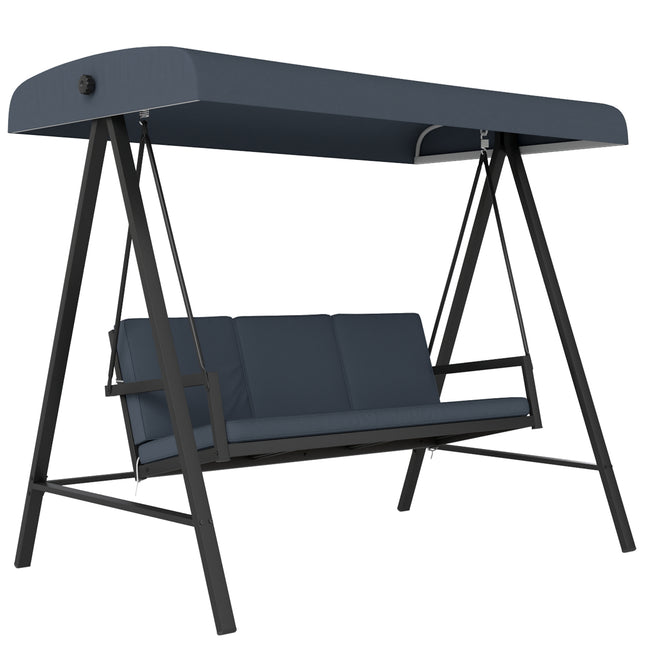 3 Seater Garden Swing Chair with Adjustable Canopy - Dark Grey