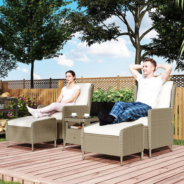 Five-Piece Reclining Rattan Chair Set - Light Grey