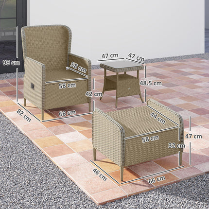 Five-Piece Reclining Rattan Chair Set - Light Grey