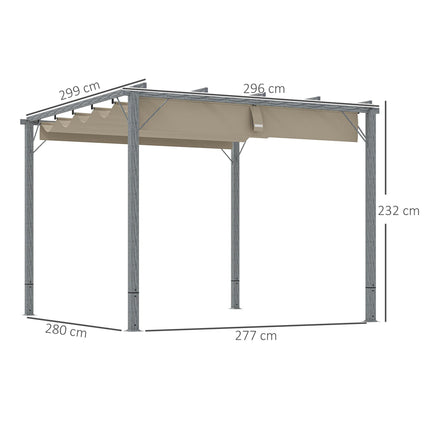 3 x 3 m Retractable Roof Pergola - Grey