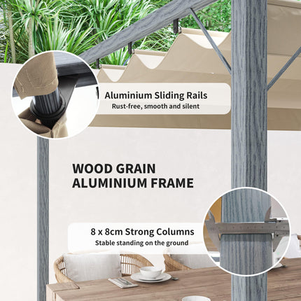 3 x 3 m Retractable Roof Pergola - Grey