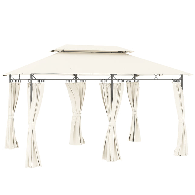3 x 4m Metal Frame Gazebo with Two-Tier Roof and Removable Curtains - Cream White