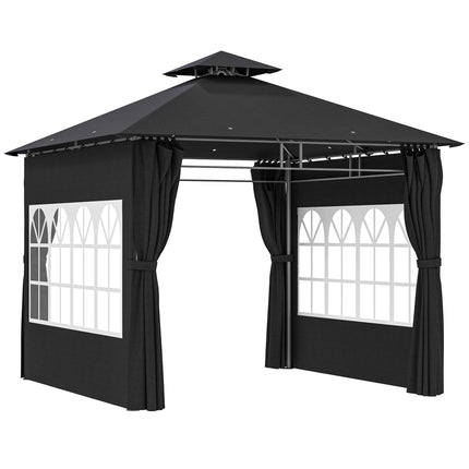 3 x 3 m Garden Gazebo, Double Roof Metal Gazebo with Removable Sidewalls and Chu