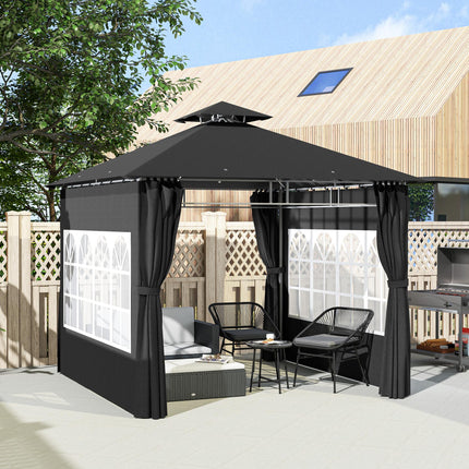 3 x 3 m Garden Gazebo, Double Roof Metal Gazebo with Removable Sidewalls and Chu