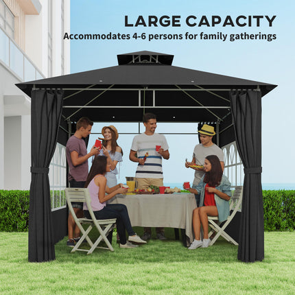 3 x 3 m Garden Gazebo, Double Roof Metal Gazebo with Removable Sidewalls and Chu