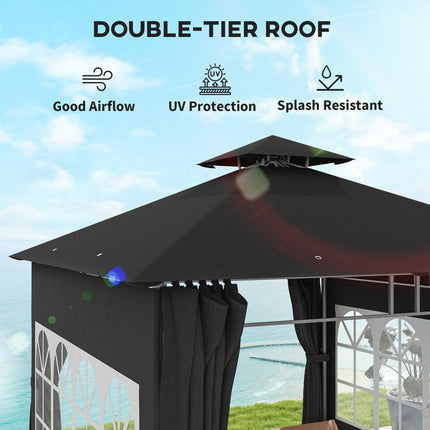 3 x 3 m Garden Gazebo, Double Roof Metal Gazebo with Removable Sidewalls and Chu