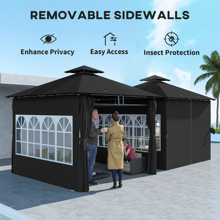 3 x 3 m Garden Gazebo, Double Roof Metal Gazebo with Removable Sidewalls and Chu