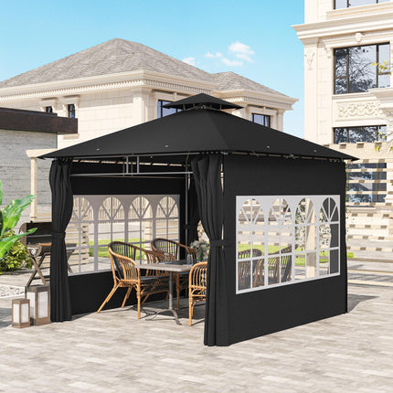 3 x 3 m Garden Gazebo, Double Roof Metal Gazebo with Removable Sidewalls and Chu
