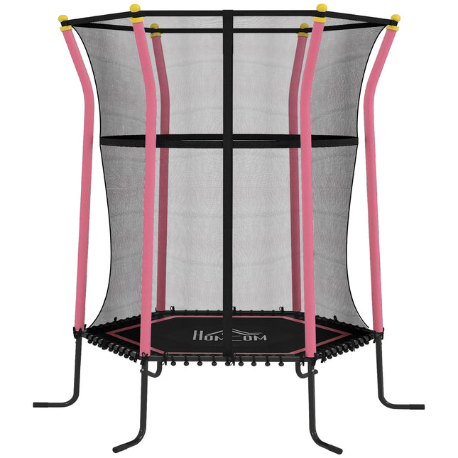 Kids Mini Trampoline Bouncer with Safety Enclosure Net for Ages 3-10 - Pink