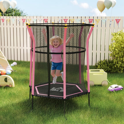 Kids Mini Trampoline Bouncer with Safety Enclosure Net for Ages 3-10 - Pink