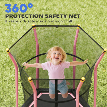 Kids Mini Trampoline Bouncer with Safety Enclosure Net for Ages 3-10 - Pink