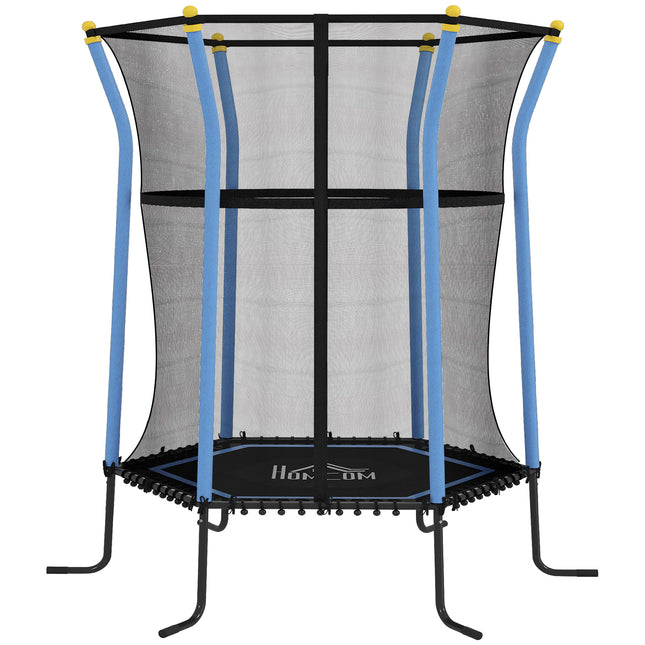 Kids Mini Trampoline Bouncer with Safety Enclosure Net for Ages 3-10 - Blue