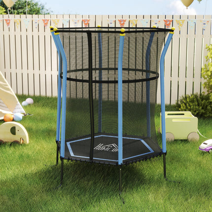 Kids Mini Trampoline Bouncer with Safety Enclosure Net for Ages 3-10 - Blue