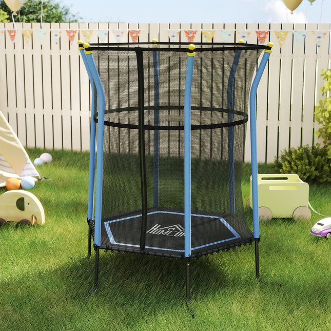 Kids Mini Trampoline Bouncer with Safety Enclosure Net for Ages 3-10 - Blue