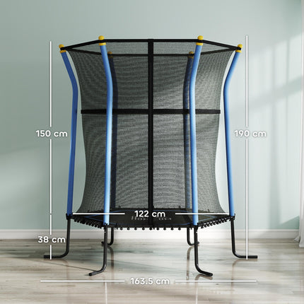 Kids Mini Trampoline Bouncer with Safety Enclosure Net for Ages 3-10 - Blue