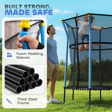 Kids Mini Trampoline Bouncer with Safety Enclosure Net for Ages 3-10 - Blue