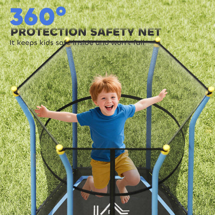 Kids Mini Trampoline Bouncer with Safety Enclosure Net for Ages 3-10 - Blue