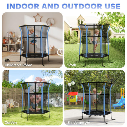 Kids Mini Trampoline Bouncer with Safety Enclosure Net for Ages 3-10 - Blue