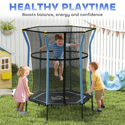 Kids Mini Trampoline Bouncer with Safety Enclosure Net for Ages 3-10 - Blue