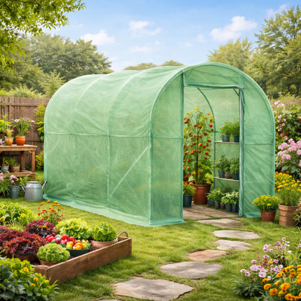 3 x 2 x 2m Polytunnel Greenhouse with Galvanised Steel Frame - Green