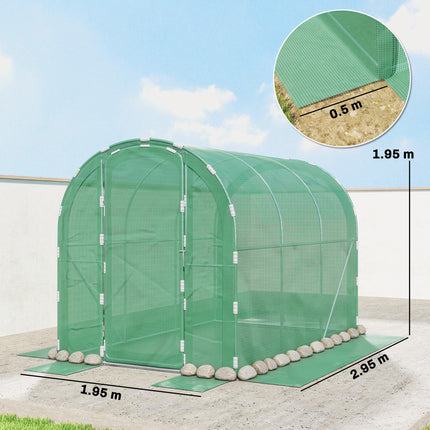 3 x 2 x 2m Polytunnel Greenhouse with Galvanised Steel Frame - Green